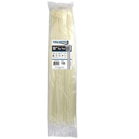 Kable Kontrol Cable Tie, 18 in L, 4.70 in Max Bundle Dia., Natural, Nylon 6/6, 120 lb Strength, 100 PK CT7108